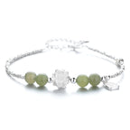 Sterling Silver Lucky Lotus Bracelet with Genuine Hetian Jade