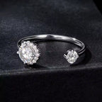 Sterling Silver Adjustable Halo Cubic Zirconia Bypass Ring