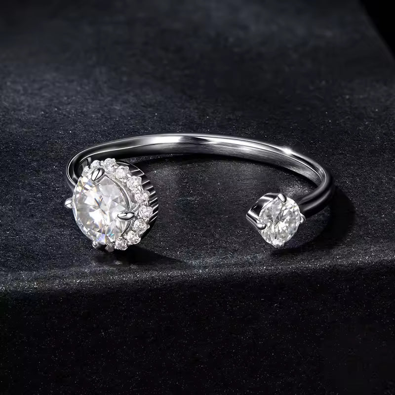 Sterling Silver Adjustable Halo Cubic Zirconia Bypass Ring
