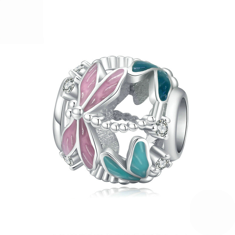 Sterling Silver Blue Enamel Floral Charm Bead Collection