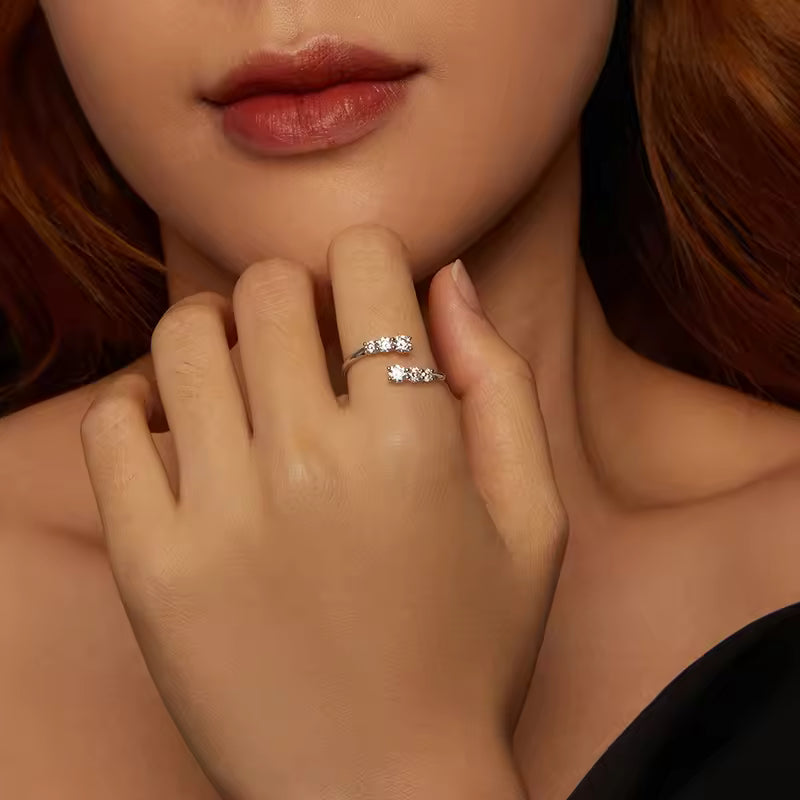 Sterling Silver Six-Stone Open Bypass Ring