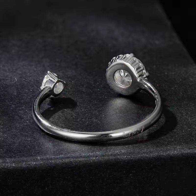 Sterling Silver Adjustable Halo Cubic Zirconia Bypass Ring