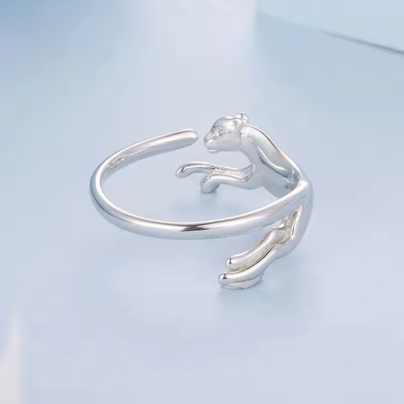 Sterling Silver Leaping Panther Ring