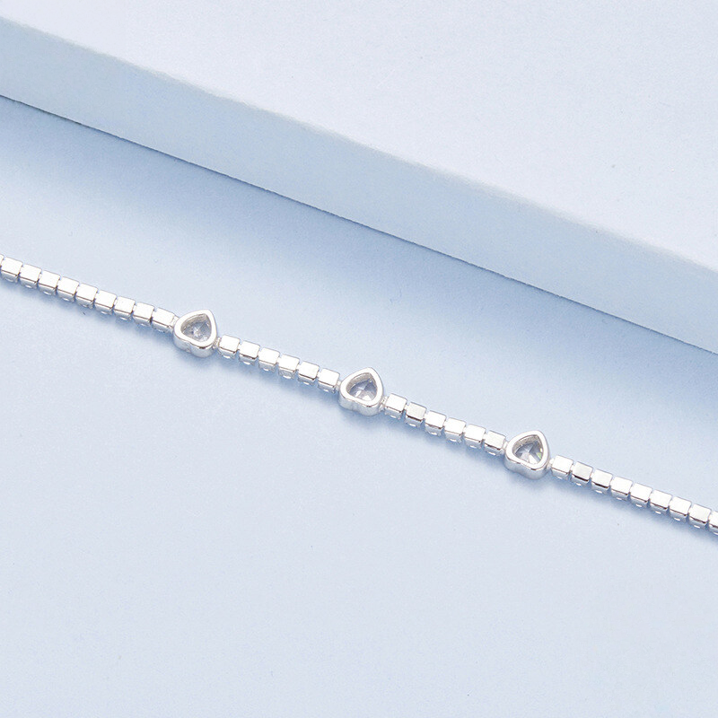 Sterling Silver Cubic Zirconia Heart Tennis Bracelet