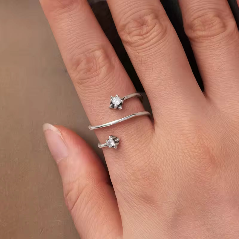 Sterling Silver Adjustable Toi et Moi Star Ring