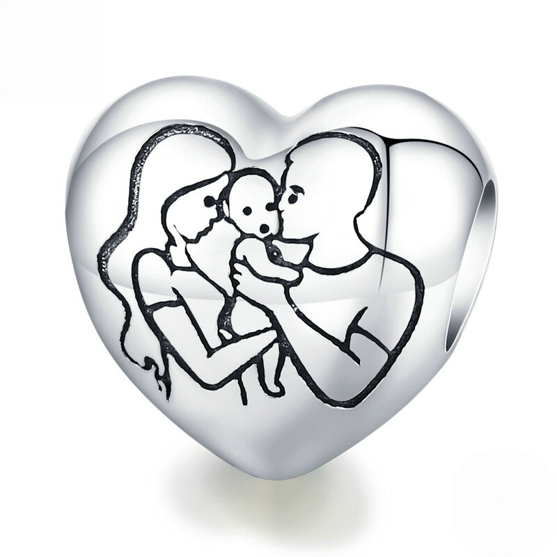 Sterling Silver Love Heart Family Charm Bead
