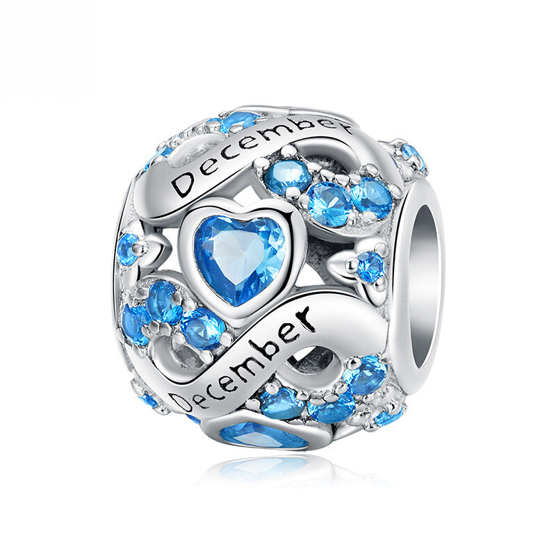 Sterling Silver Birth Month Cubic Zirconia Charm Bead