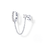 Sterling Silver Single-Row Ear Cuff with Chain – Green Stone Detail