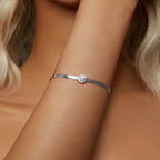 Sterling Silver Cubic Zirconia Halo Herringbone Bracelet