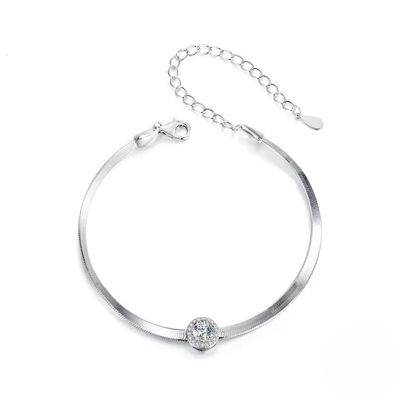 Sterling Silver Cubic Zirconia Halo Herringbone Bracelet