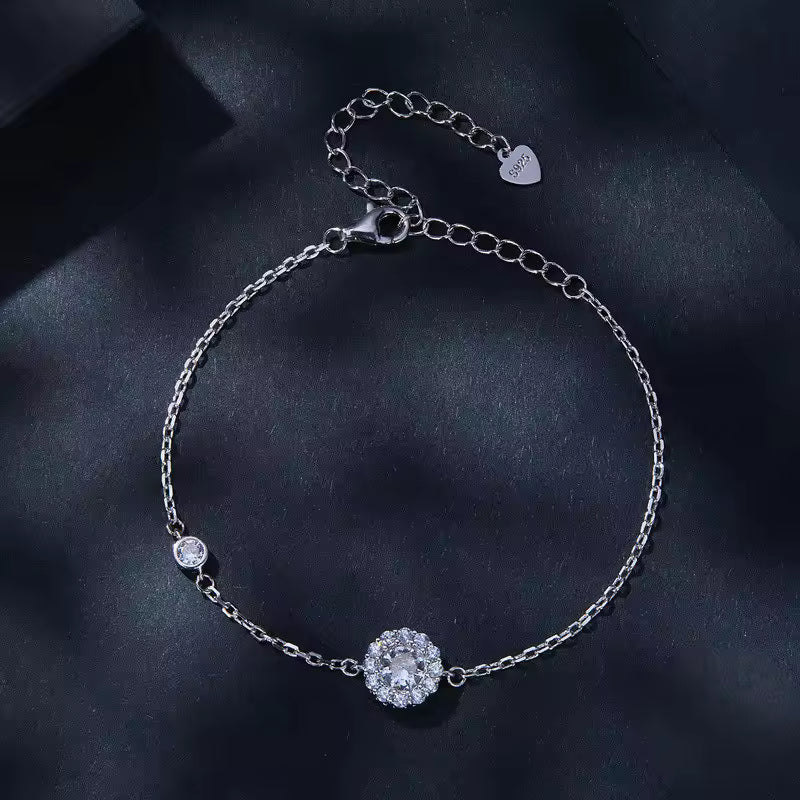 Sterling Silver Cubic Zirconia Halo Bracelet
