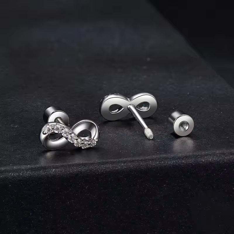 Sterling Silver Infinity Cubic Zirconia Screw-Back Stud Earrings