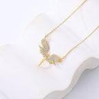 Angel Wing Pendant Necklace with Zircon Sparkle