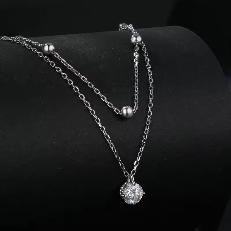 Double Layered Moissanite Pendant Necklace