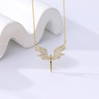 Angel Wing Pendant Necklace with Zircon Sparkle