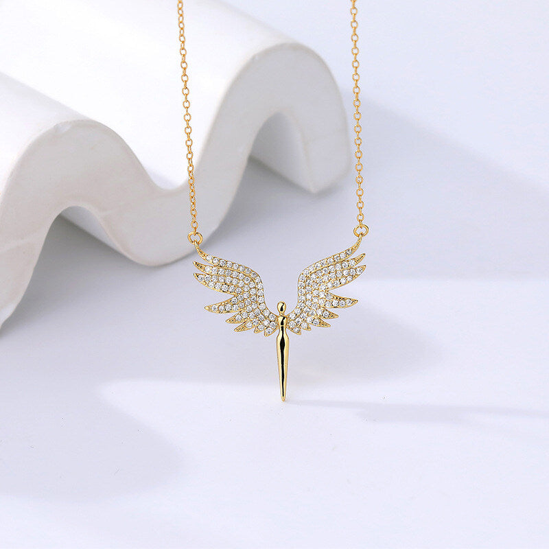 Angel Wing Pendant Necklace with Zircon Sparkle