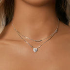 Sterling Silver Double-Layer Heart Necklace