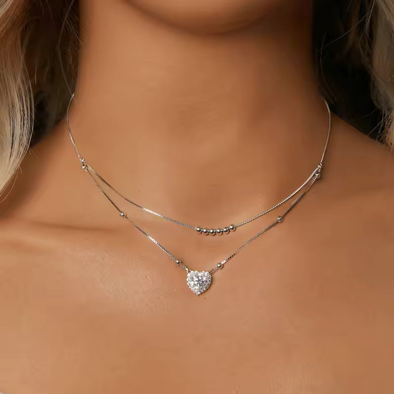 Sterling Silver Double-Layer Heart Necklace