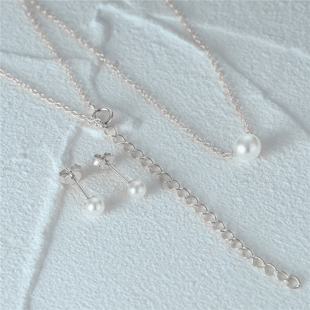 Korean-Style Pearl Necklace and Earrings Set