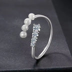 Sterling Silver Pearl and Cubic Zirconia Open Cuff Ring
