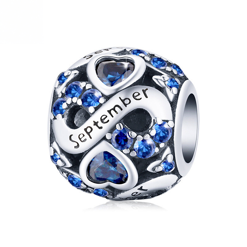 Sterling Silver Birth Month Cubic Zirconia Charm Bead