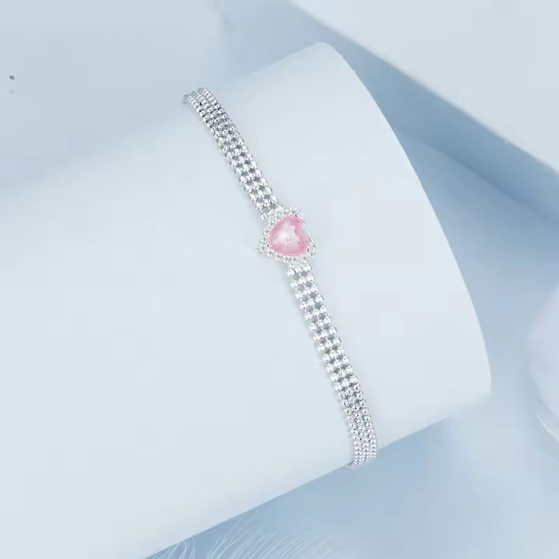 Sterling Silver Pink Heart Tennis Bracelet