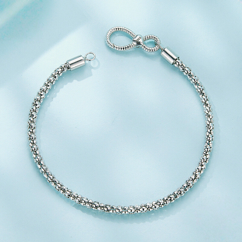 Sterling Silver Infinity Heart Popcorn Bead Bracelet