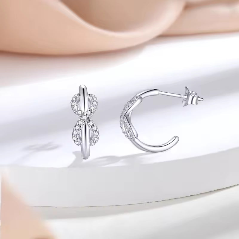 Sterling Silver Infinity Crossover Huggie Hoops