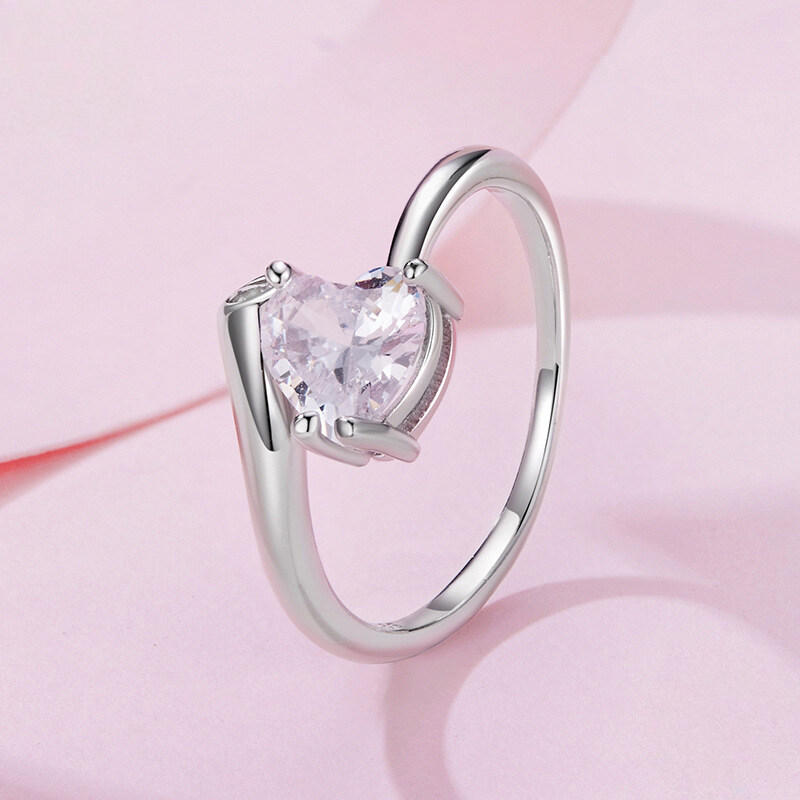 Sterling Silver Adjustable Heart Cubic Zirconia Wrap Ring