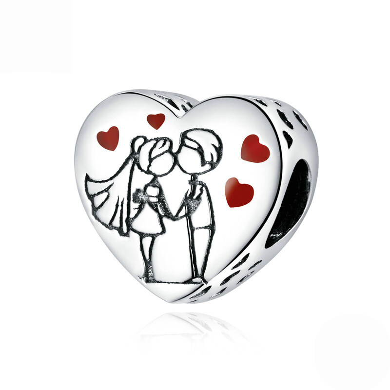 Sterling Silver Love Heart Family Charm Bead