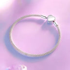 Sterling Silver Polished Heart Popcorn Mesh Bracelet