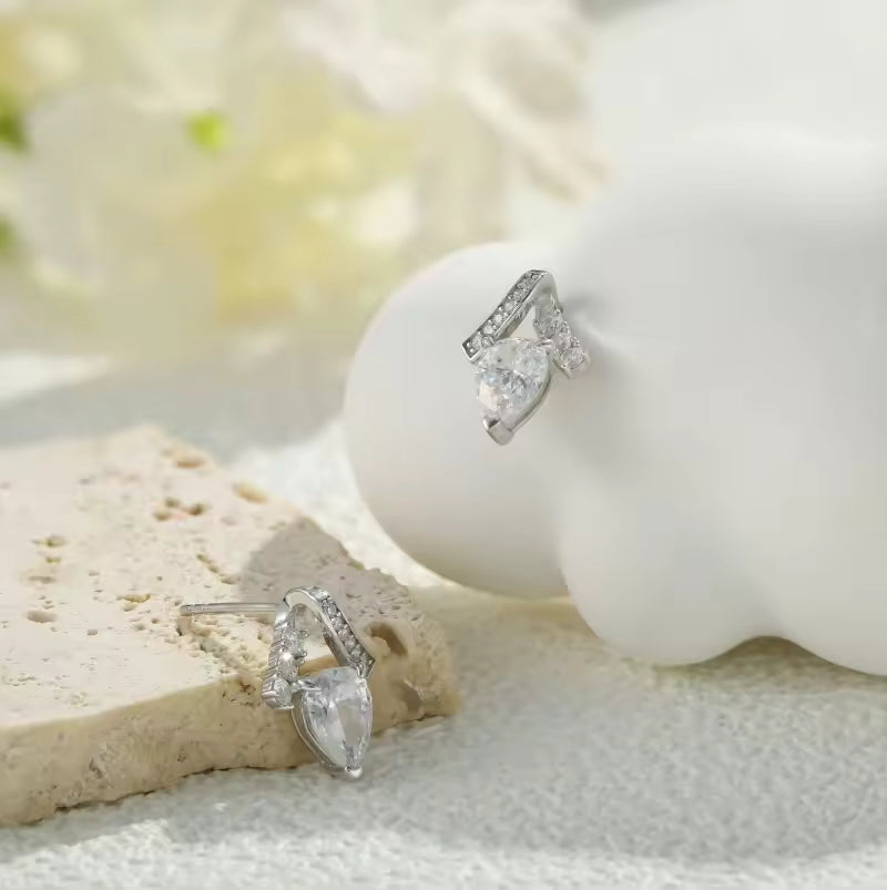 Sterling Silver Pear-Cut Zircon Geometric Stud Earrings
