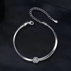 Sterling Silver Cubic Zirconia Halo Herringbone Bracelet