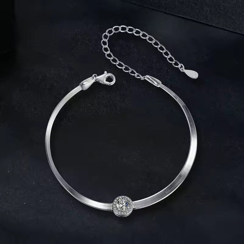 Sterling Silver Cubic Zirconia Halo Herringbone Bracelet