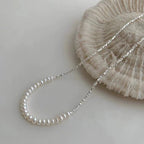 Silver Freshwater Pearl Collar Necklace – Faceted Bead Chain