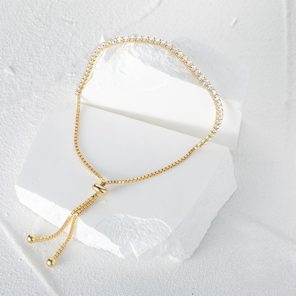Gold Plated Sterling Silver Adjustable Cubic Zirconia Tennis Bracelet