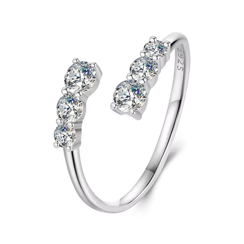 Sterling Silver Six-Stone Open Bypass Ring