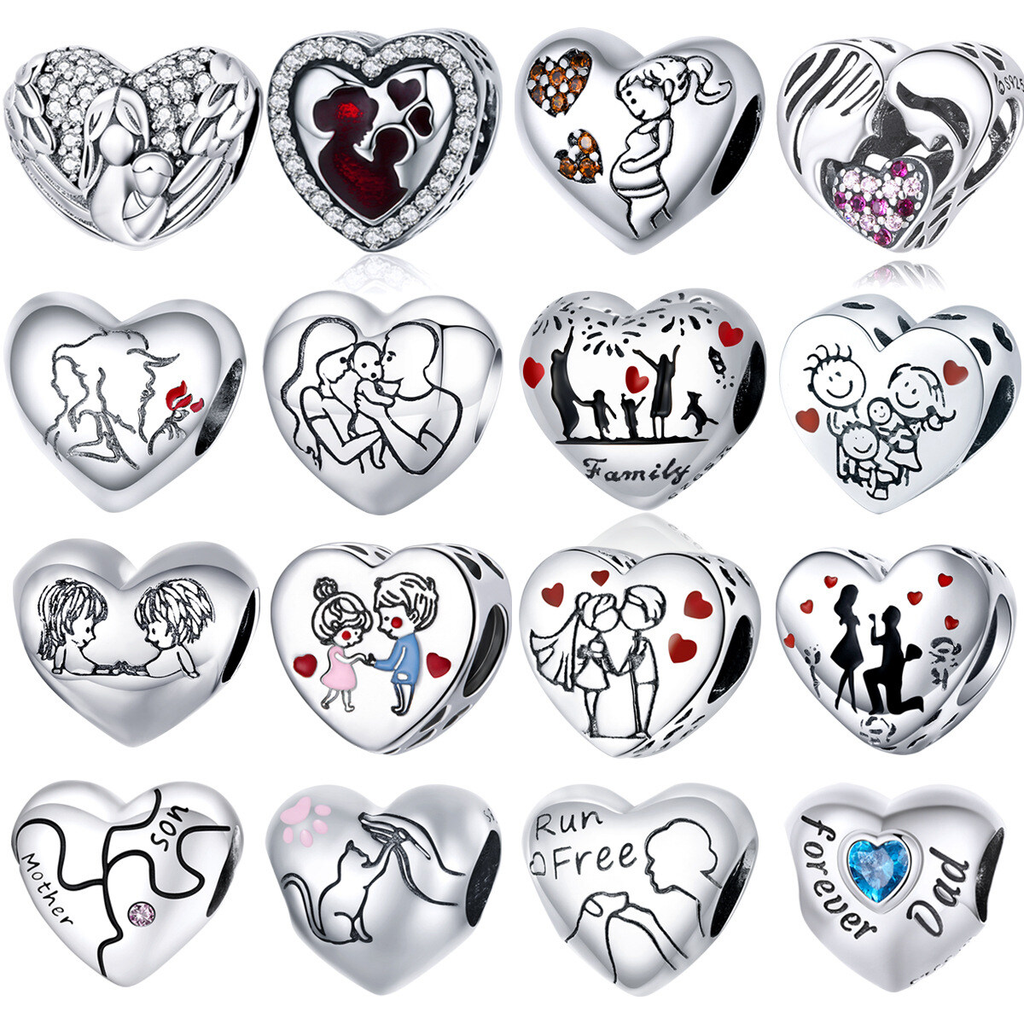 Sterling Silver Love Heart Family Charm Bead