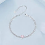 Sterling Silver Pink Heart Tennis Bracelet