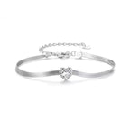 Sterling Silver Heart Cut Cubic Zirconia Herringbone Bracelet