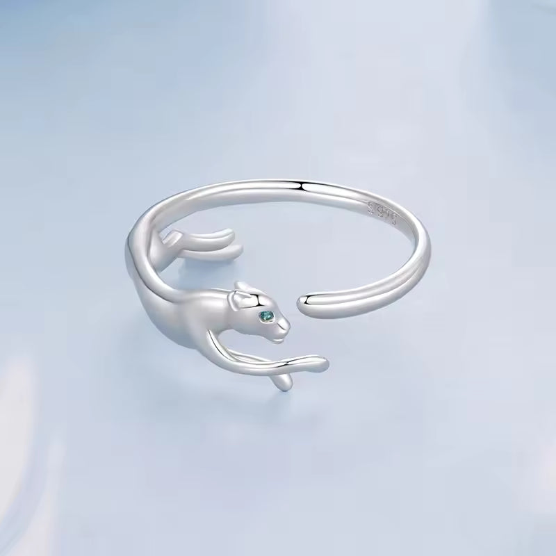 Sterling Silver Leaping Panther Ring