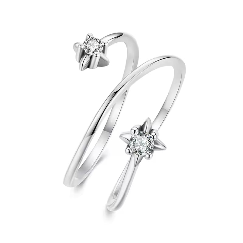 Sterling Silver Adjustable Toi et Moi Star Ring
