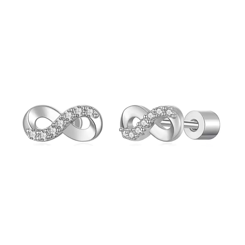 Sterling Silver Infinity Cubic Zirconia Screw-Back Stud Earrings