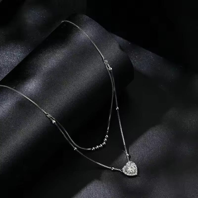 Sterling Silver Double-Layer Heart Necklace