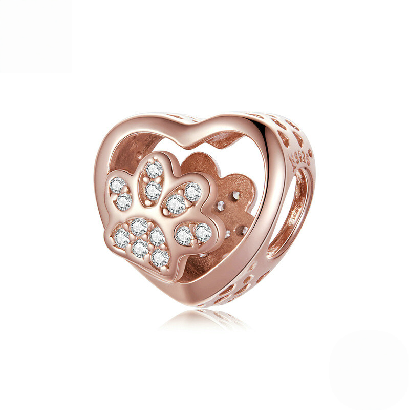 Sterling Silver Pet Paw Print Charm Bead Collection