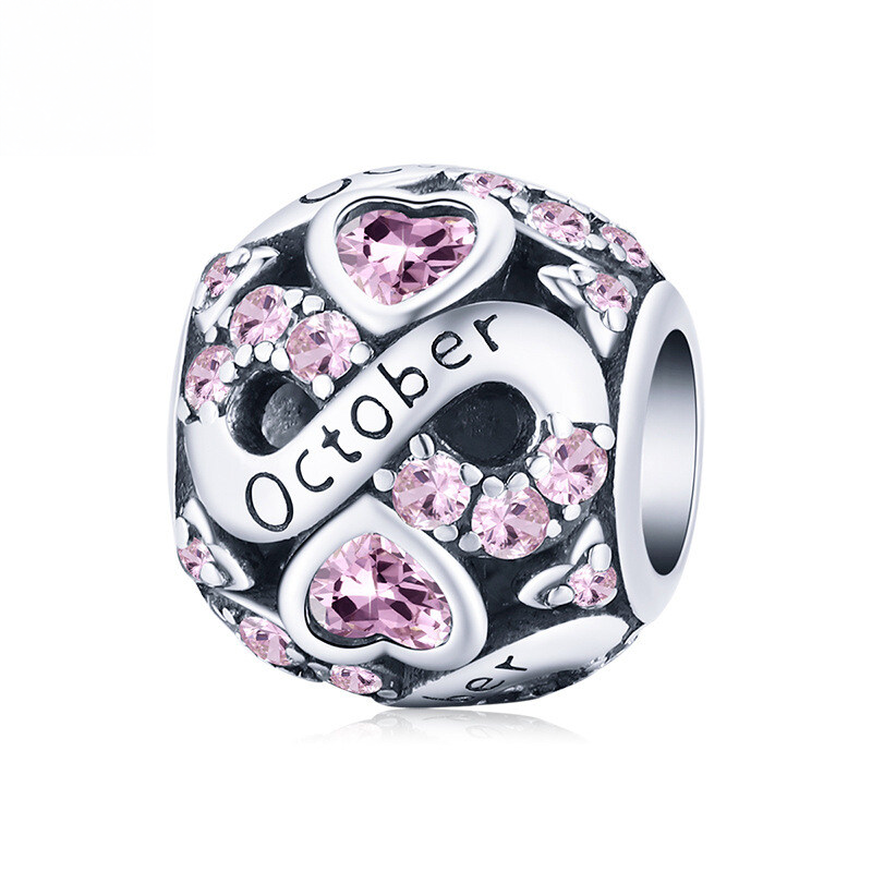 Sterling Silver Birth Month Cubic Zirconia Charm Bead