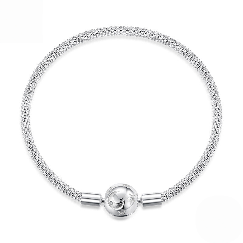 Sterling Silver Moon and Star Popcorn Chain Bracelet