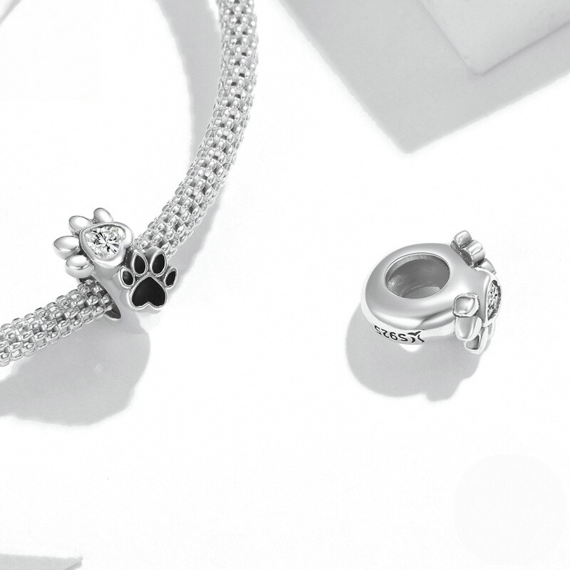 Sterling Silver Pet Paw Print Charm Bead Collection