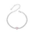 Sterling Silver Pink Heart Tennis Bracelet