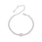 Sterling Silver Pink Heart Tennis Bracelet